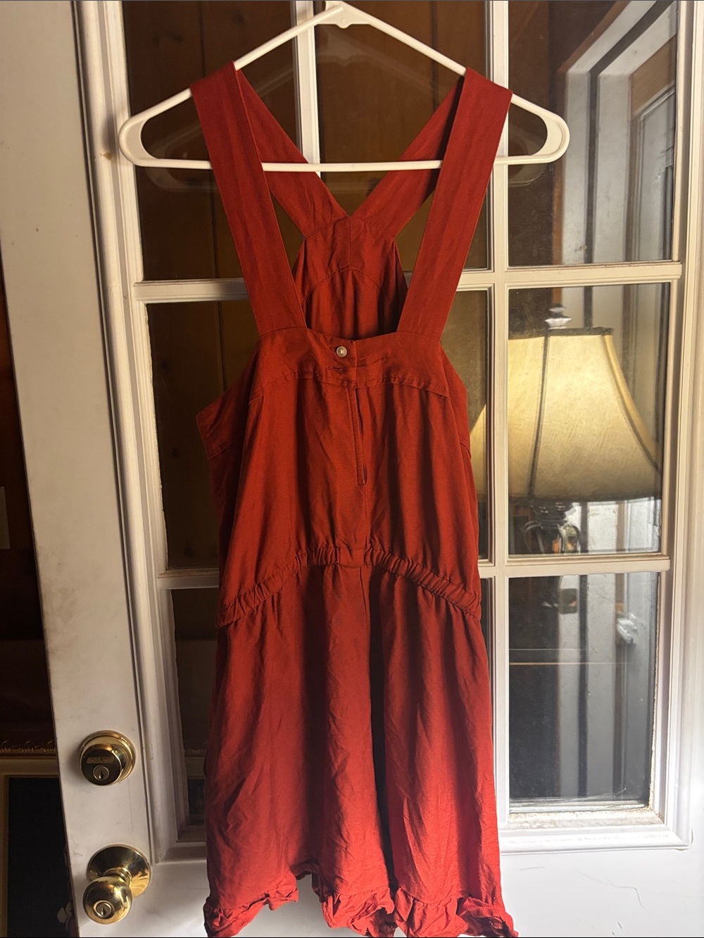 LOFT Brick Red Sleeveless Pinafore Jumpsuit